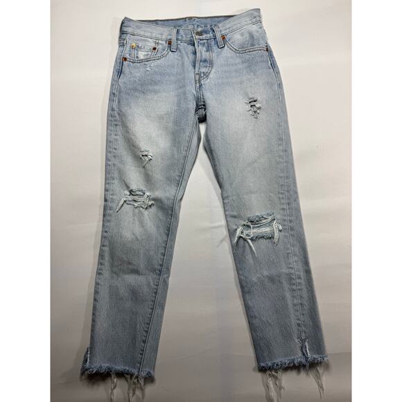 Levi's 501T Women's Distressed Tapered Leg Denim Jeans - Size 24x26 (27x25.5) - Picture 1 of 5